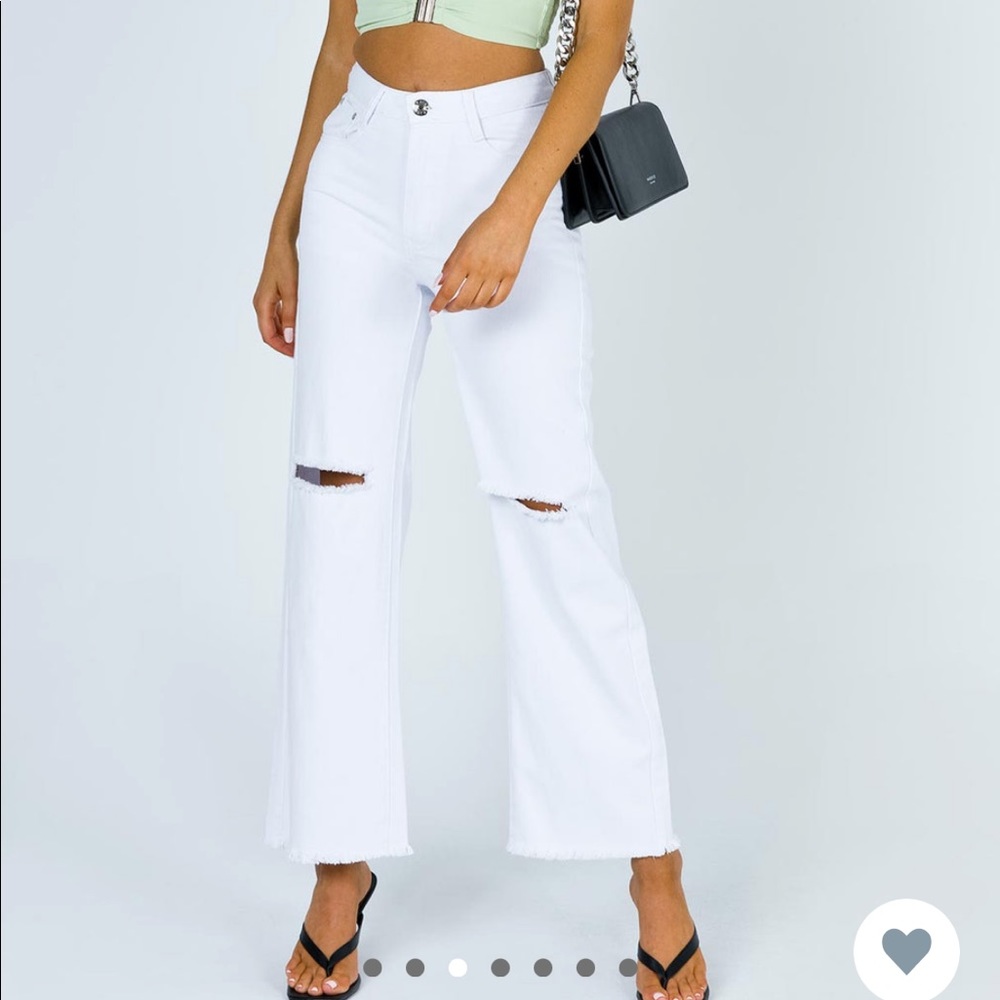 Princess Polly White Denim Ripped Jeans - Cece Hammer Wide Leg Knee Ripped Jeans